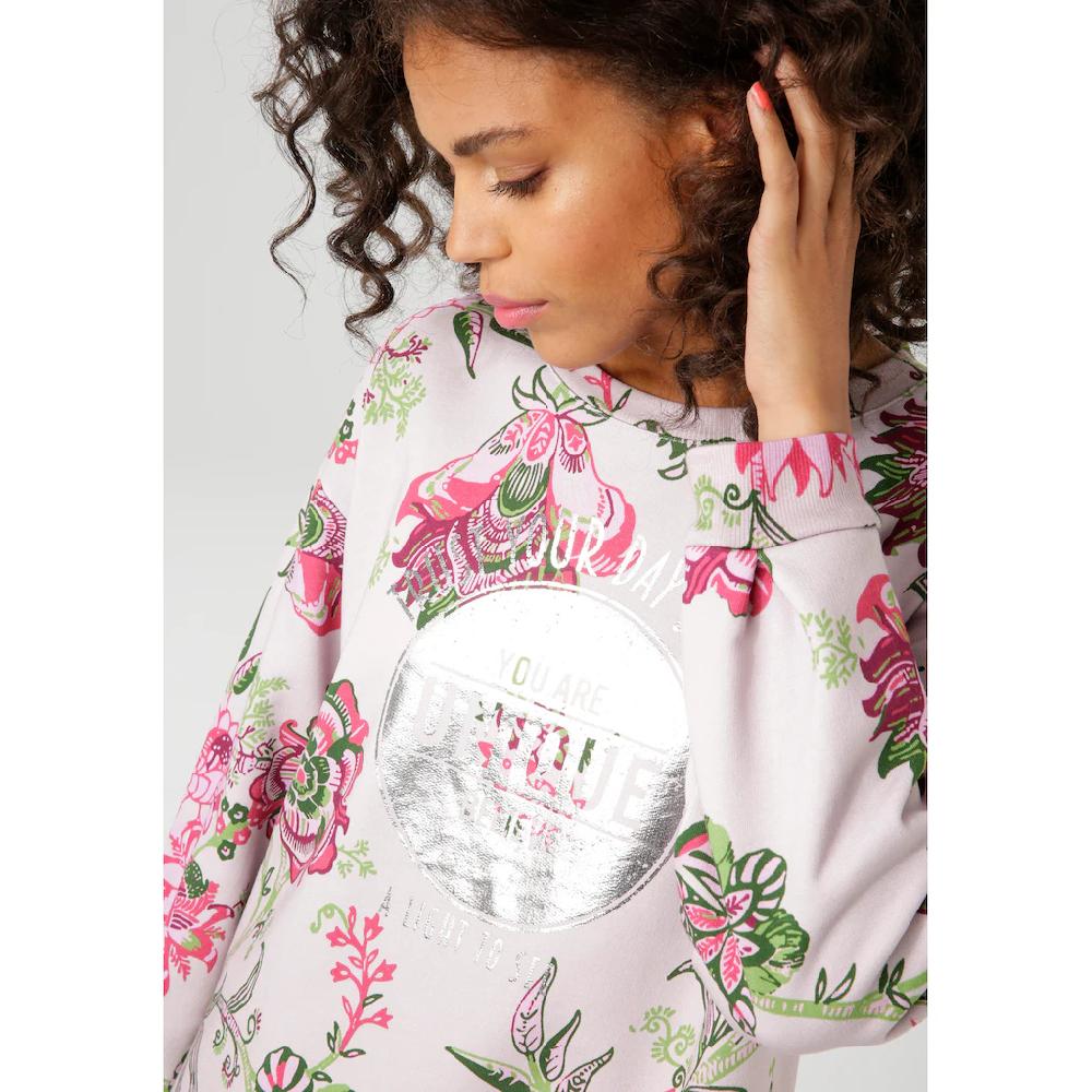 Aniston CASUAL Sweatshirt Im Extravaganten Blumendruck Mit Folienprint - NEUE KOLLEKTION
