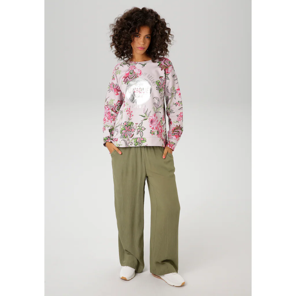 Aniston CASUAL Sweatshirt Im Extravaganten Blumendruck Mit Folienprint - NEUE KOLLEKTION
