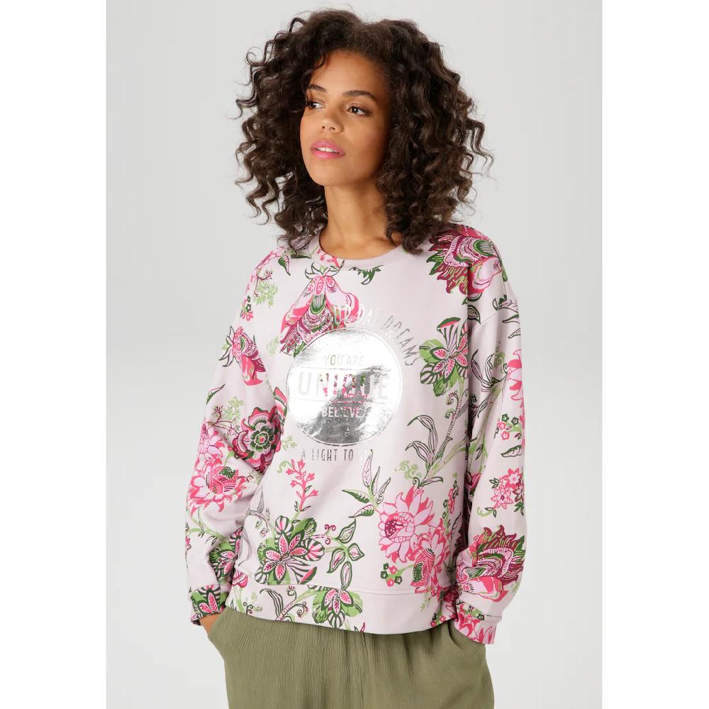 Aniston CASUAL Sweatshirt im extravaganten Blumendruck mit Folienprint - NEUE KOLLEKTION