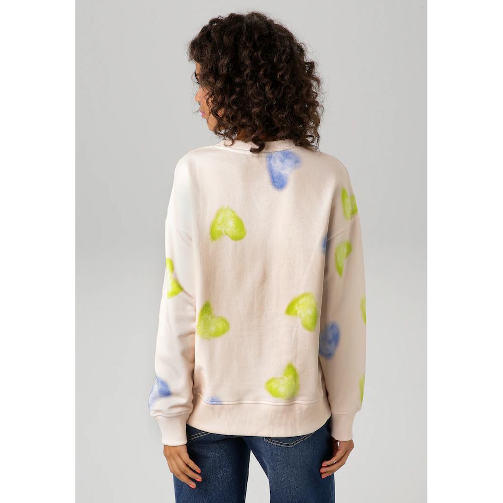 Aniston CASUAL Sweatshirt Mit Batik-Herzen Bedruckt - NEUE KOLLEKTION