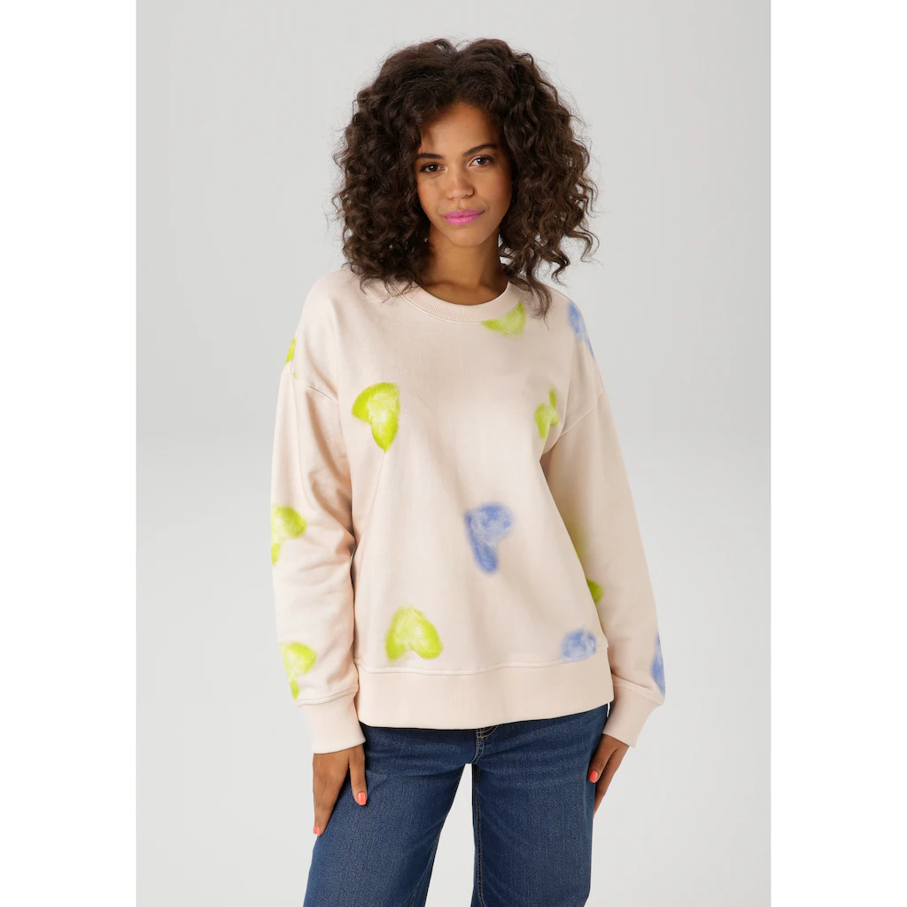 Aniston CASUAL Sweatshirt mit Batik-Herzen bedruckt - NEUE KOLLEKTION