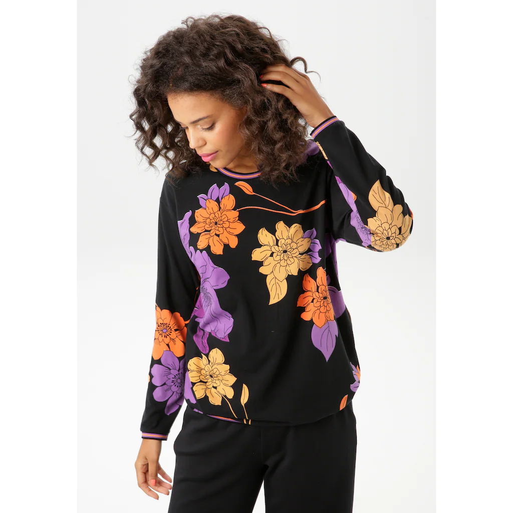 Aniston CASUAL Sweatshirt Mit Großflächigen Blumen Bedruckt - NEUE KOLLEKTION