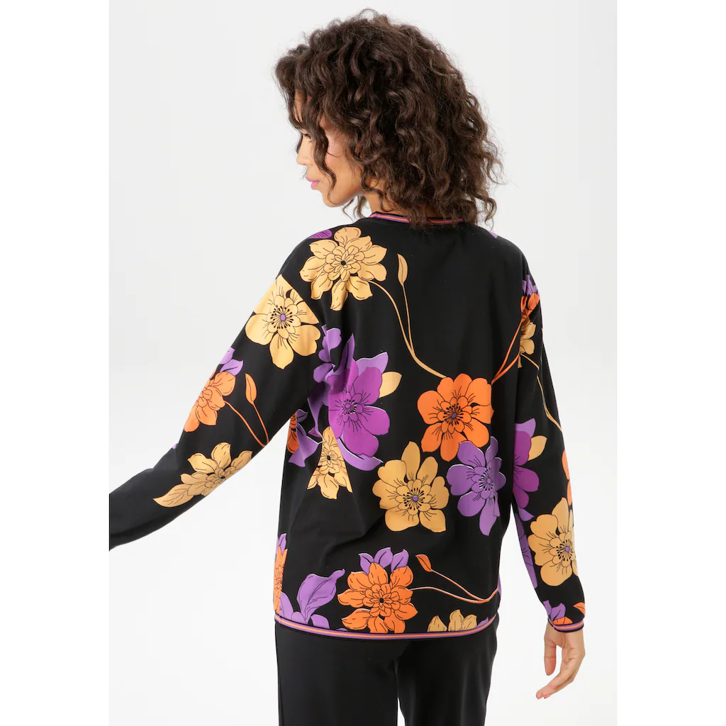 Aniston CASUAL Sweatshirt Mit Großflächigen Blumen Bedruckt - NEUE KOLLEKTION