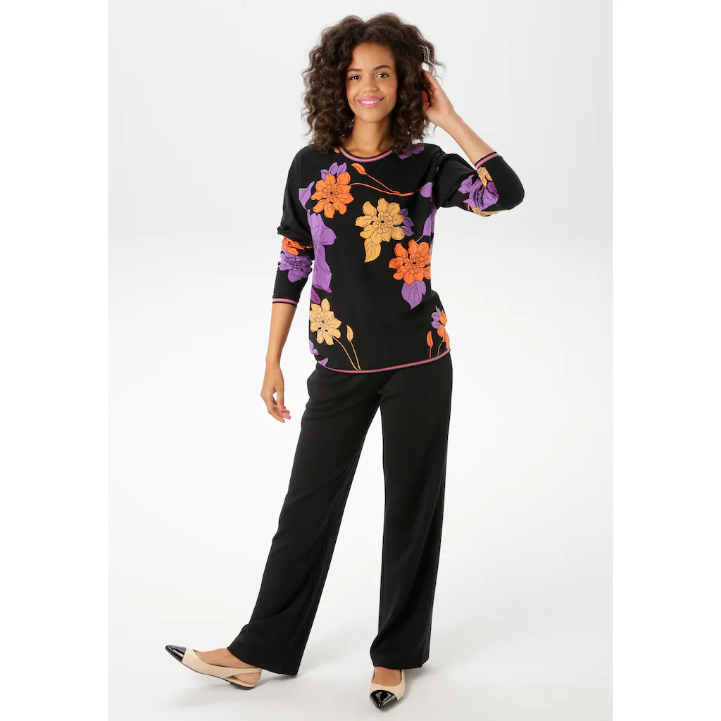 Aniston CASUAL Sweatshirt Mit Großflächigen Blumen Bedruckt - NEUE KOLLEKTION
