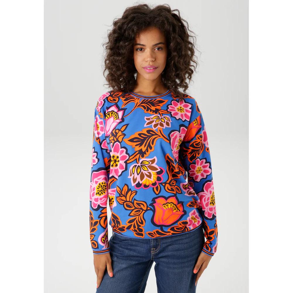 Aniston CASUAL Sweatshirt mit großflächigen grafischen Blumendruck - NEUE KOLLEKTION