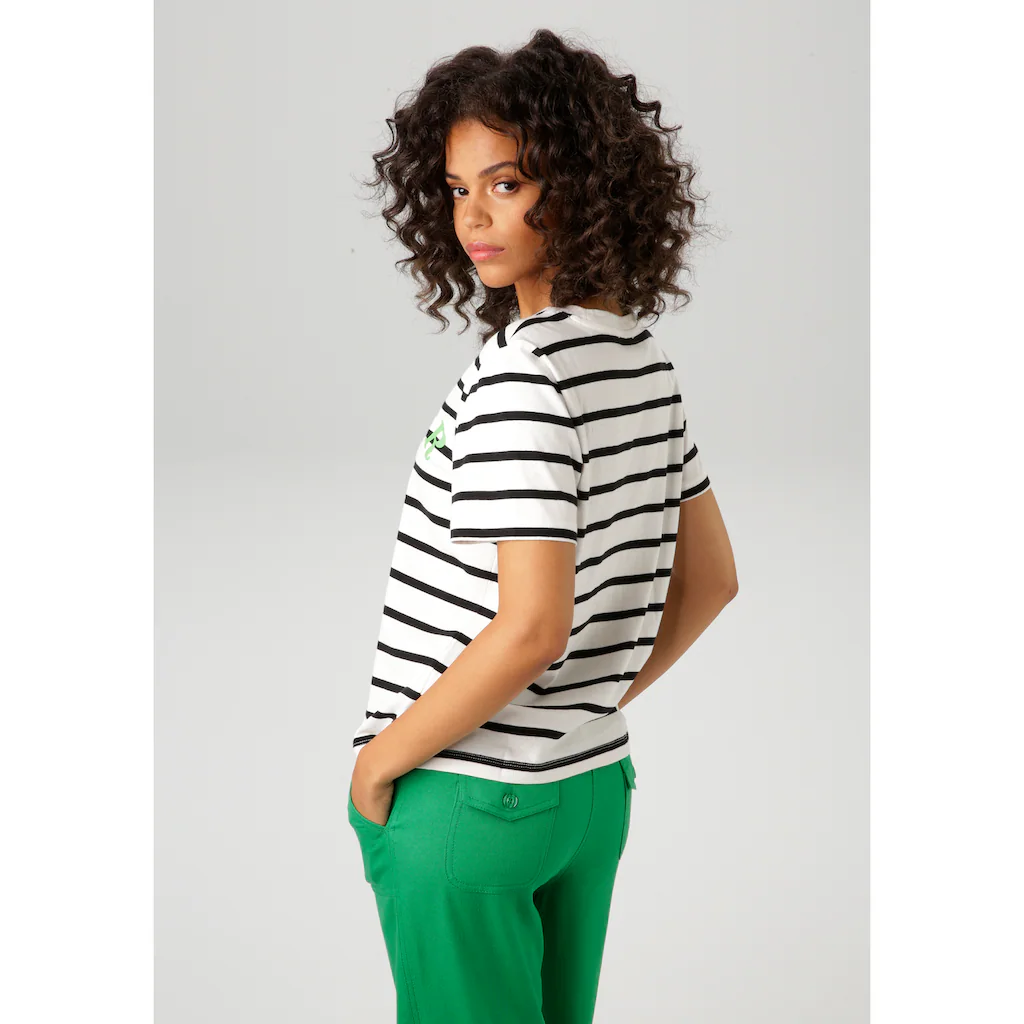 Aniston CASUAL T-Shirt Im Streifen-Dessin Mit Statement-Schriftzug - NEUE KOLLEKTION