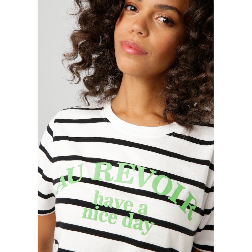 Aniston CASUAL T-Shirt Im Streifen-Dessin Mit Statement-Schriftzug - NEUE KOLLEKTION