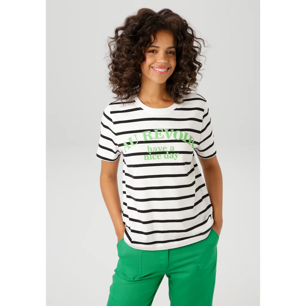 Aniston CASUAL T-Shirt im Streifen-Dessin mit Statement-Schriftzug - NEUE KOLLEKTION