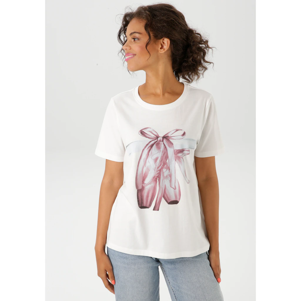 Aniston CASUAL T-Shirt mit Ballettschuhen verziertem Frontdruck - NEUE KOLLEKTION