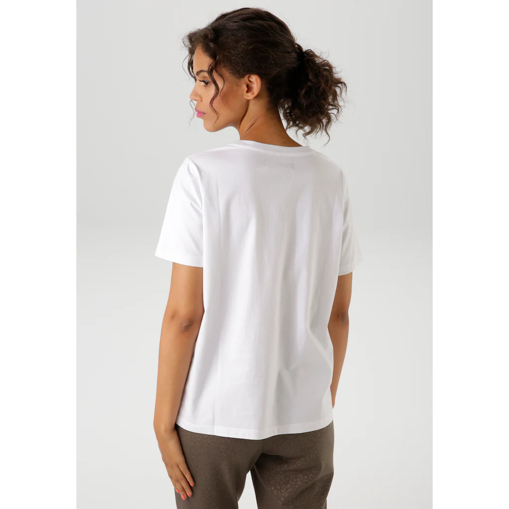 Aniston CASUAL T-Shirt Mit Goldfarbenen Glitzerdruck Verzierter Frontprint - NEUE KOLLEKTION