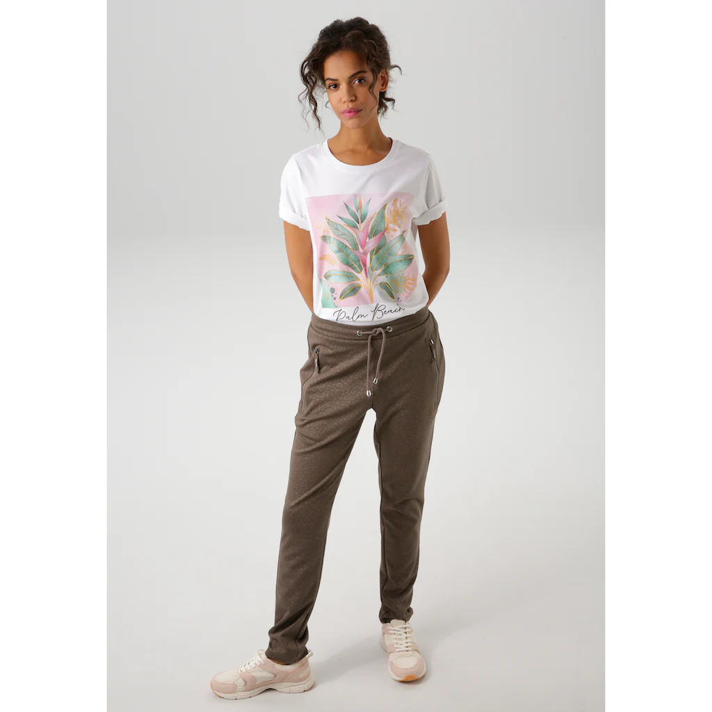 Aniston CASUAL T-Shirt Mit Goldfarbenen Glitzerdruck Verzierter Frontprint - NEUE KOLLEKTION