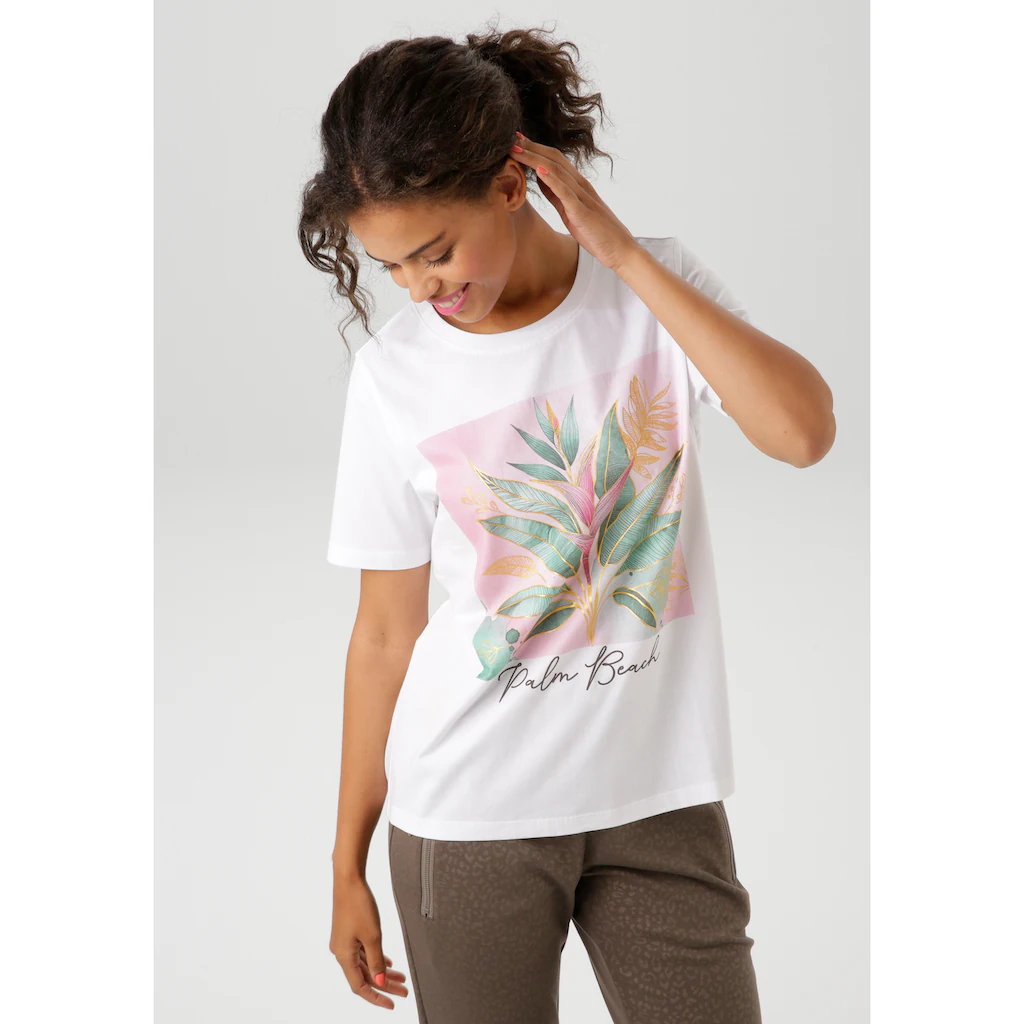Aniston CASUAL T-Shirt mit goldfarbenen Glitzerdruck verzierter Frontprint - NEUE KOLLEKTION