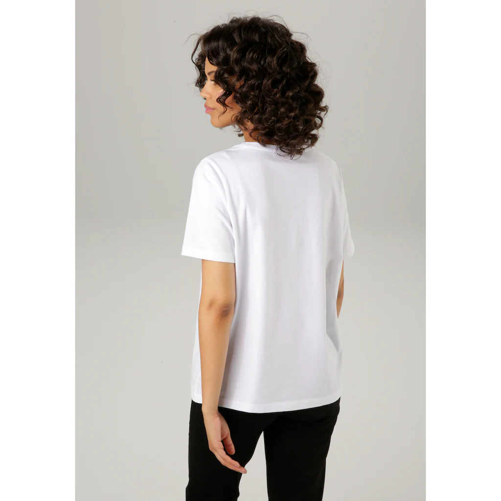 Aniston CASUAL T-Shirt Mit Kleinen Zierperlen Im Frontdruck