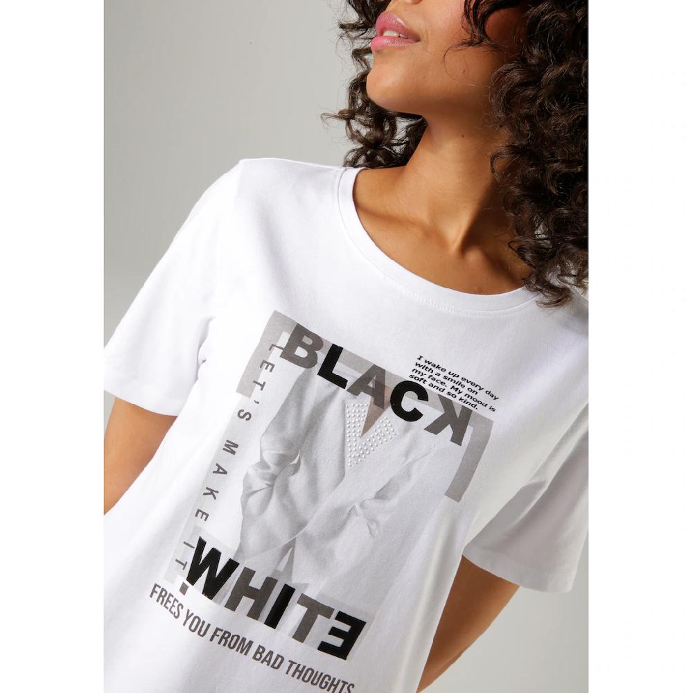 Aniston CASUAL T-Shirt Mit Kleinen Zierperlen Im Frontdruck