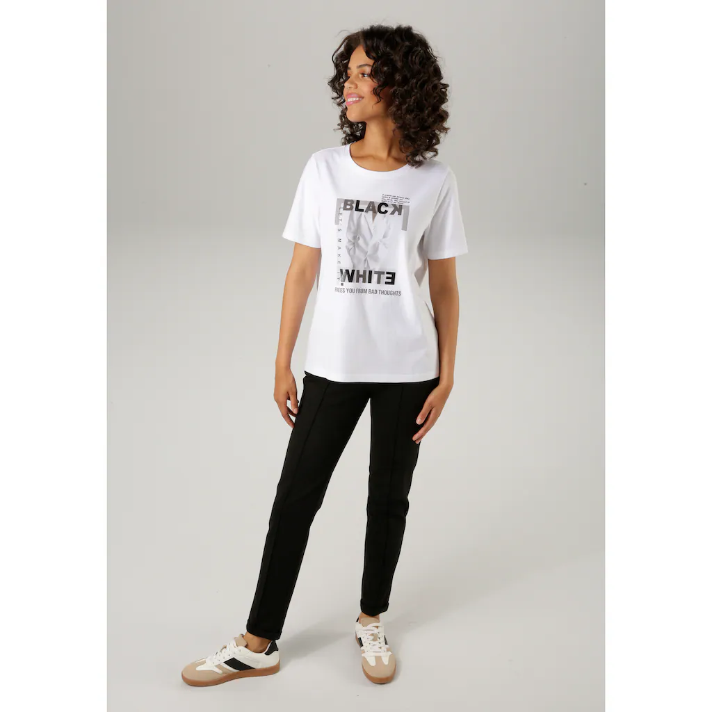 Aniston CASUAL T-Shirt Mit Kleinen Zierperlen Im Frontdruck