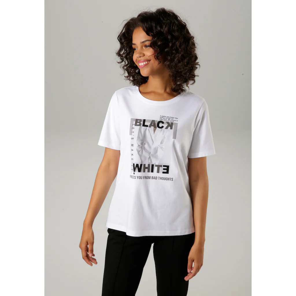 Aniston CASUAL T-Shirt mit kleinen Zierperlen im Frontdruck