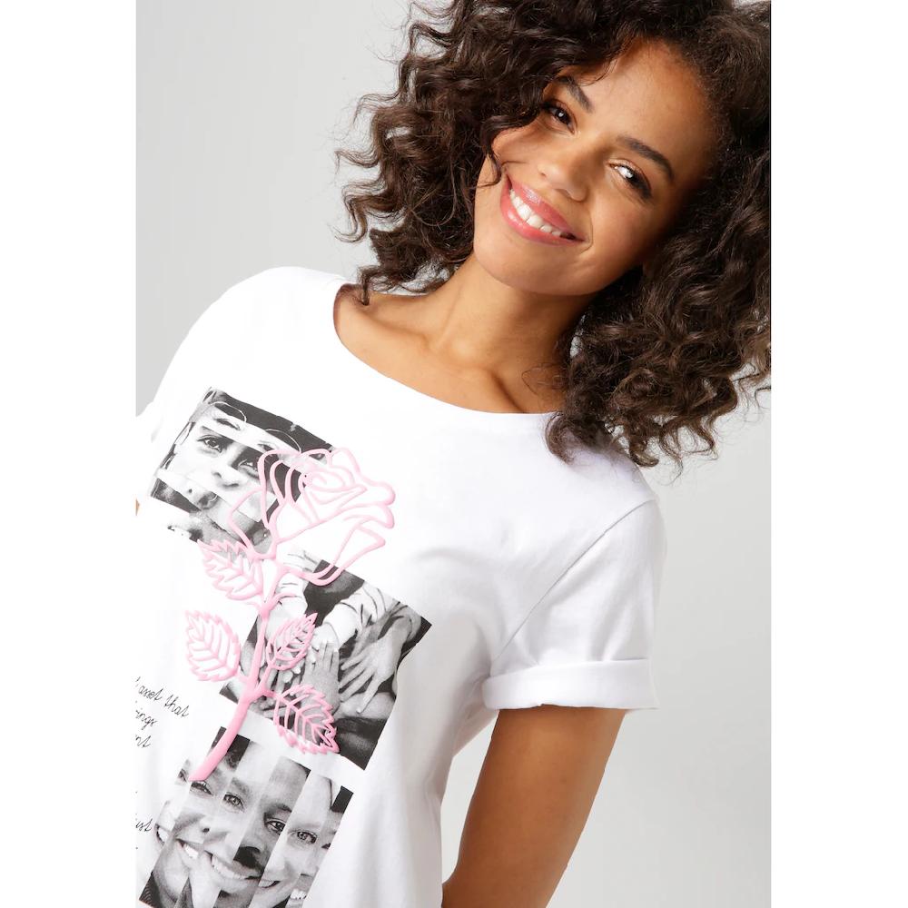 Aniston CASUAL T-Shirt Mit Rose Verzierter Diversity-Frontprint - NEUE KOLLEKTION
