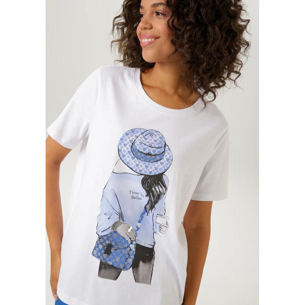 Aniston CASUAL T-Shirt Mit Silberfarbenem Folienprint Verzierter Frontdruck