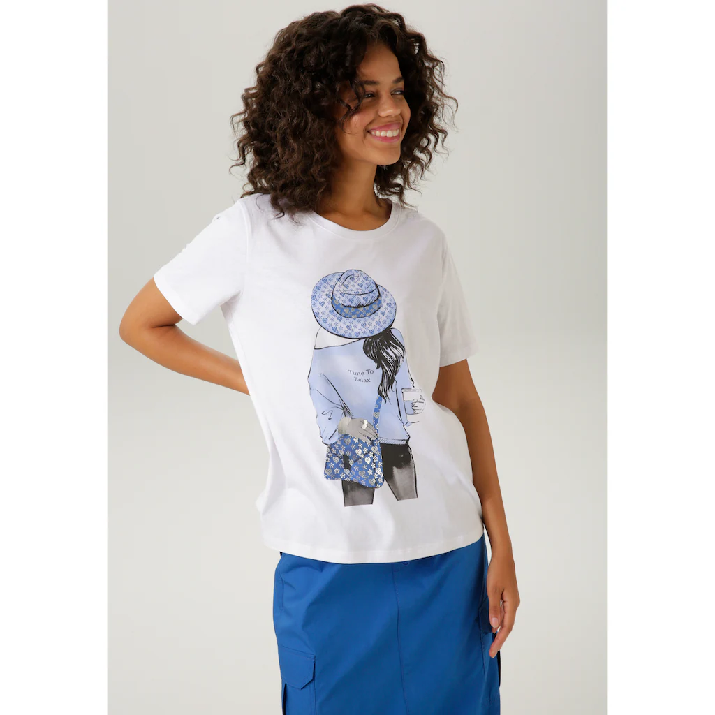 Aniston CASUAL T-Shirt mit silberfarbenem Folienprint verzierter Frontdruck