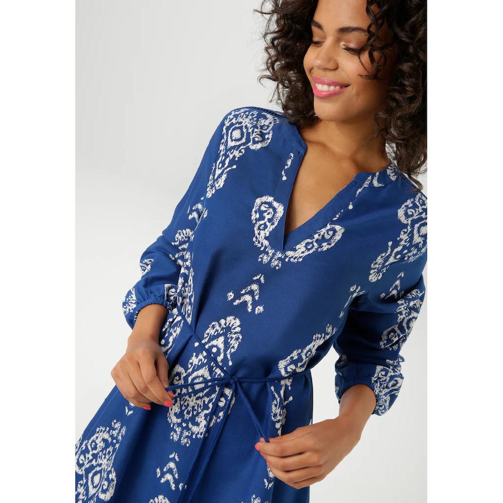 Aniston CASUAL Tunikakleid (mit Abnehmbarem Kordel-Bindeband) Mit Ornament-Druck Und Gekontertem Volant - NEUE KOLLEKTION