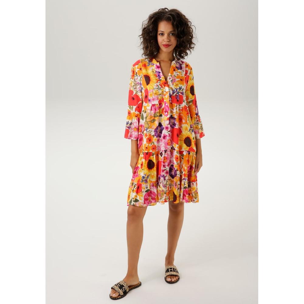 Aniston CASUAL Tunikakleid mit farbenfrohem großflächigem Blumendruck