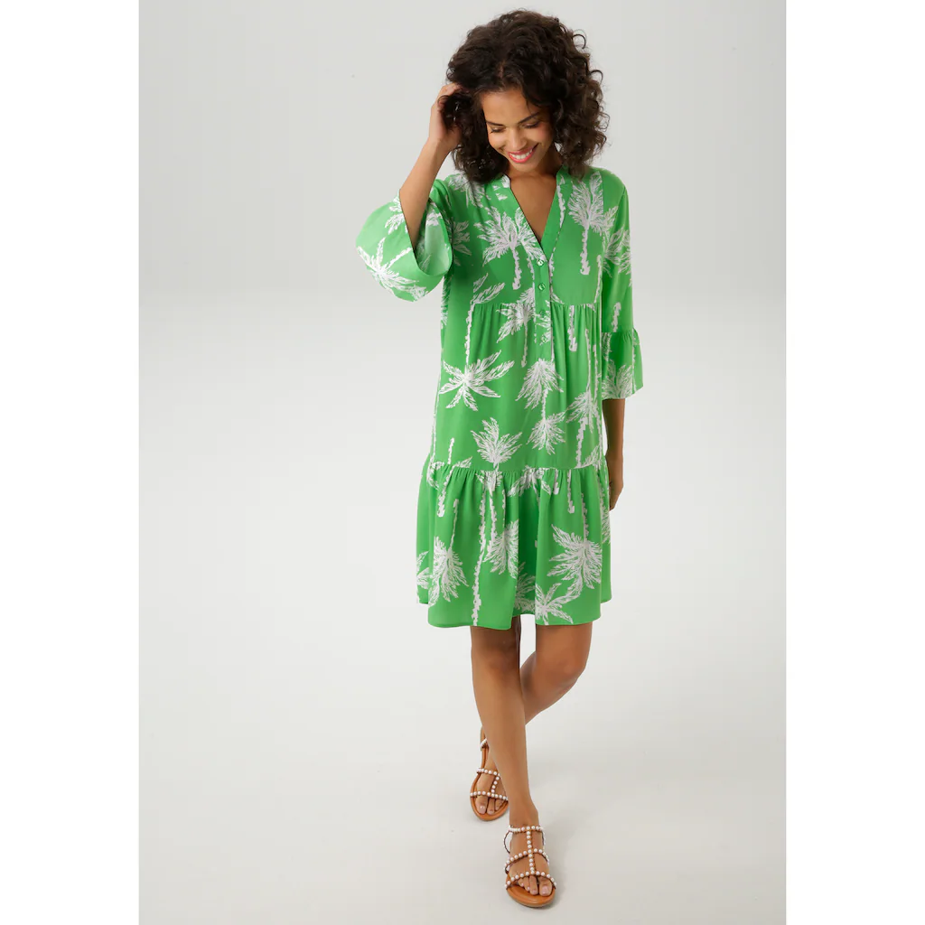 Aniston CASUAL Tunikakleid mit Palmen bedruckt - jedes Teil ein Unikat - NEUE KOLLEKTION