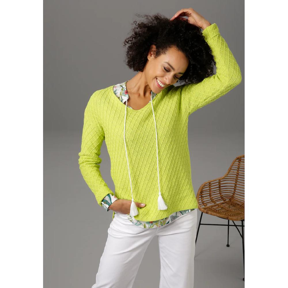 Aniston CASUAL V-Ausschnitt-Pullover im trendigen Mustermix Aniston CASUAL V-Ausschnitt-Pullover im trendigen Mustermix