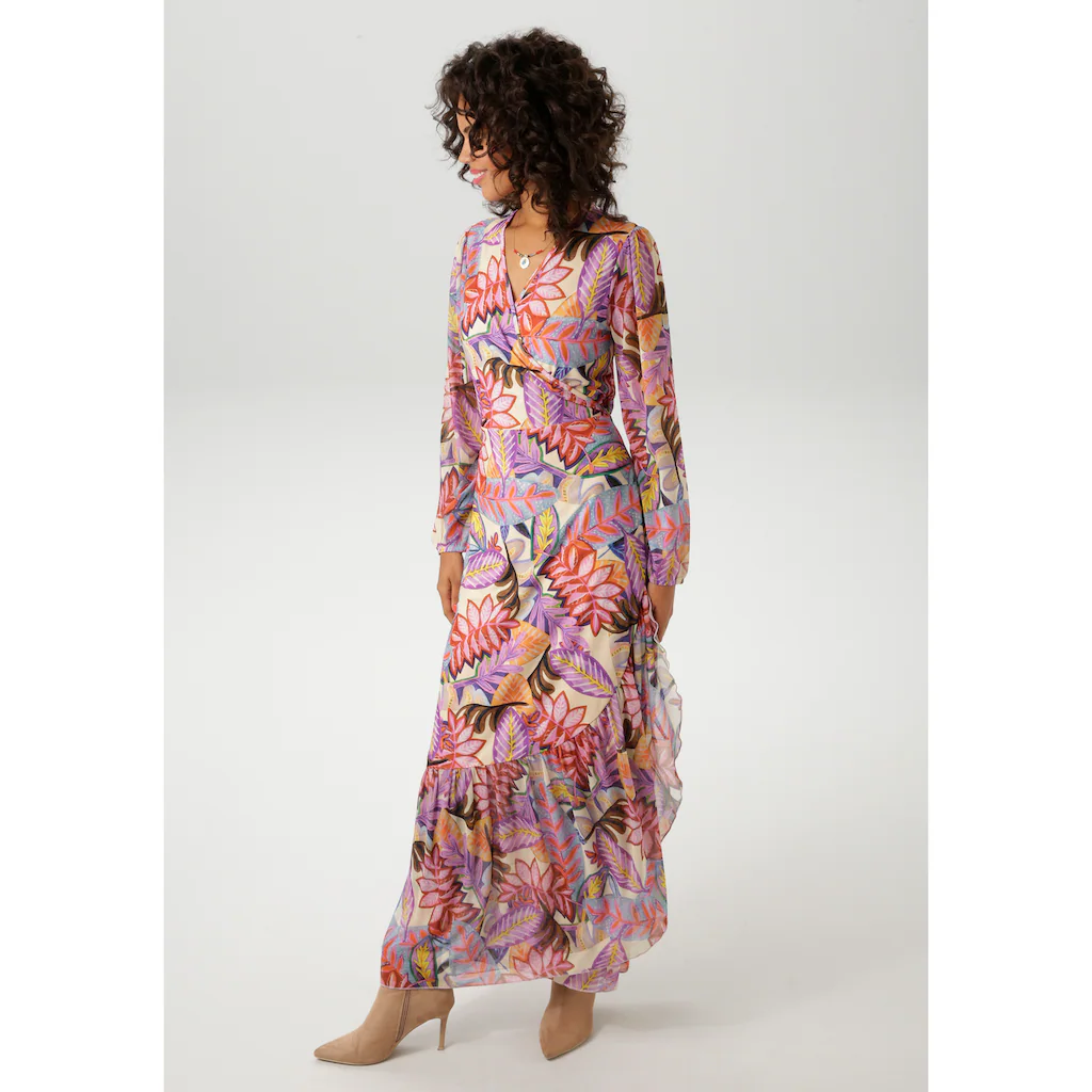 Aniston CASUAL Wickelkleid mit farbenfrohen großflächigen Blättern bedruckt - NEUE KOLLEKTION