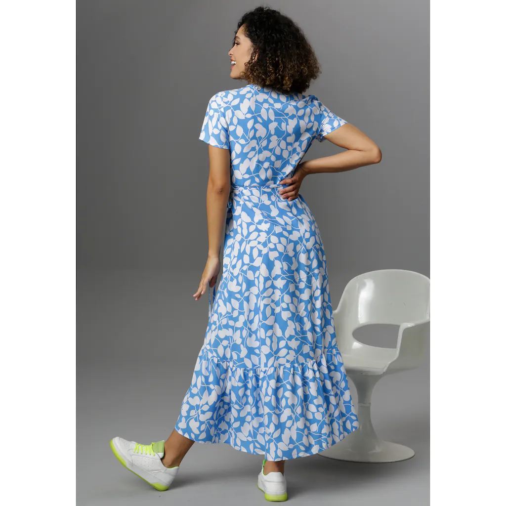 Aniston CASUAL Wickelkleid Mit Graphischen Blätterdruck