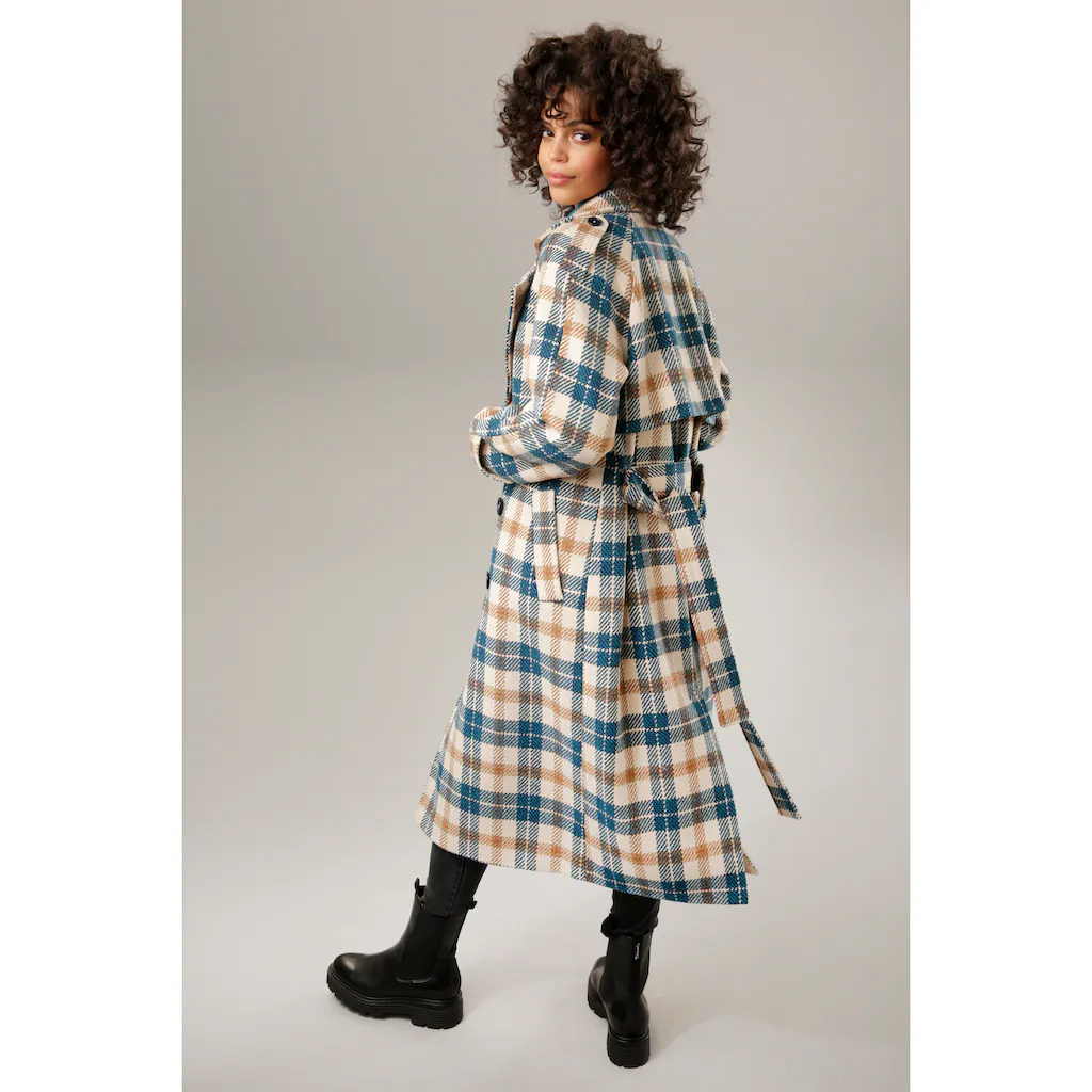 Aniston CASUAL Wintermantel (mit Bindegürtel) Im Ausdrucksvollem Karo-Dessin