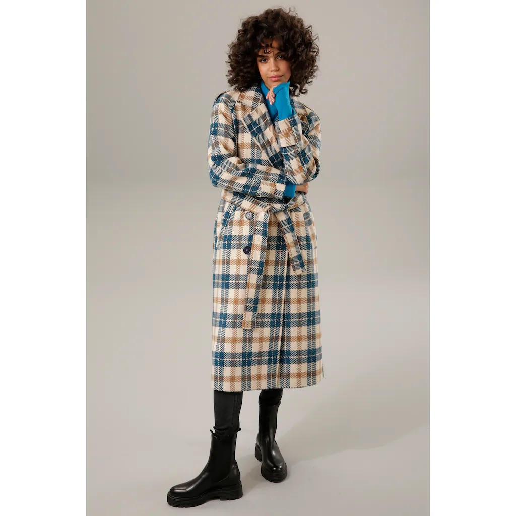 Aniston CASUAL Wintermantel (mit Bindegürtel) Im Ausdrucksvollem Karo-Dessin