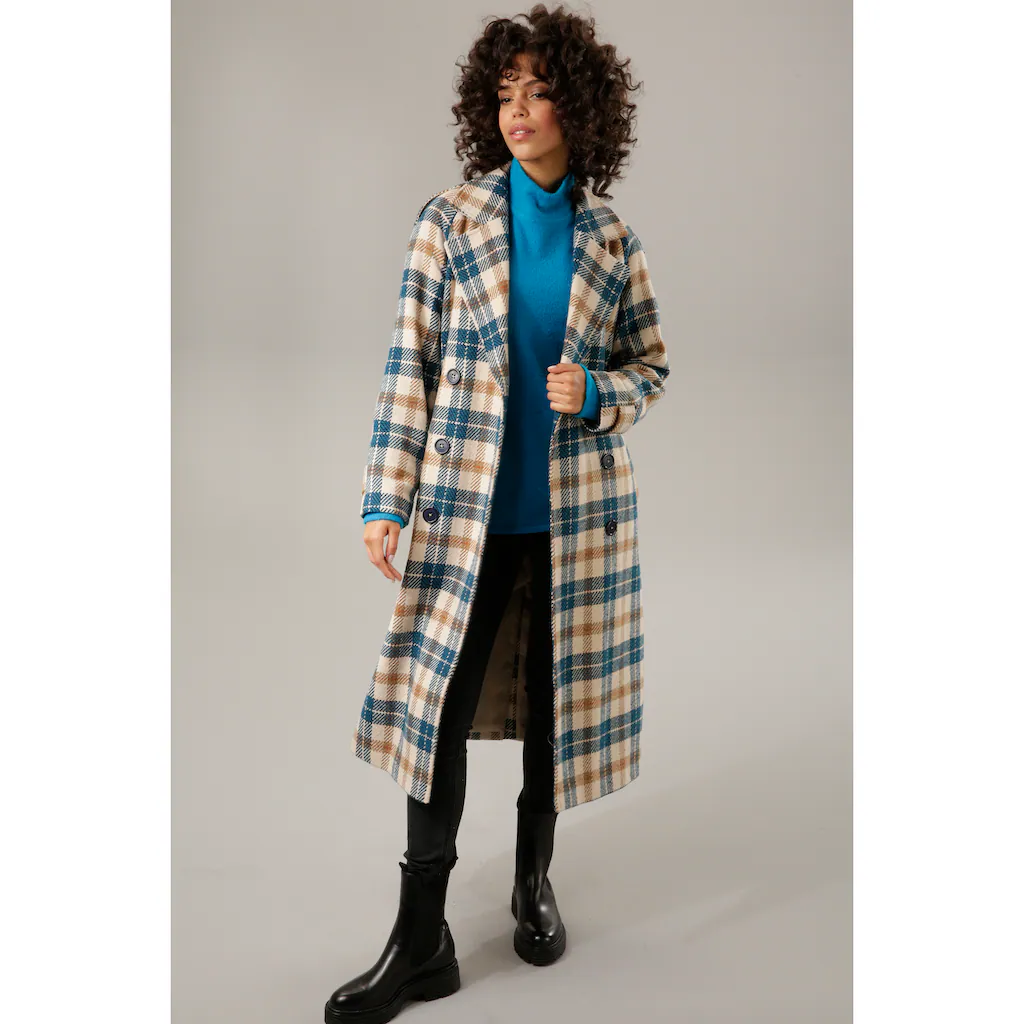 Aniston CASUAL Wintermantel (mit Bindegürtel) im ausdrucksvollem Karo-Dessin