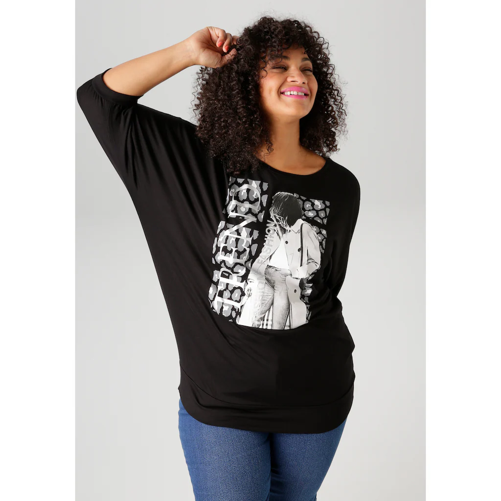 Aniston PLUS 3/4-Arm-Shirt mit trendigem Druckmotiv - NEUE KOLLEKTION