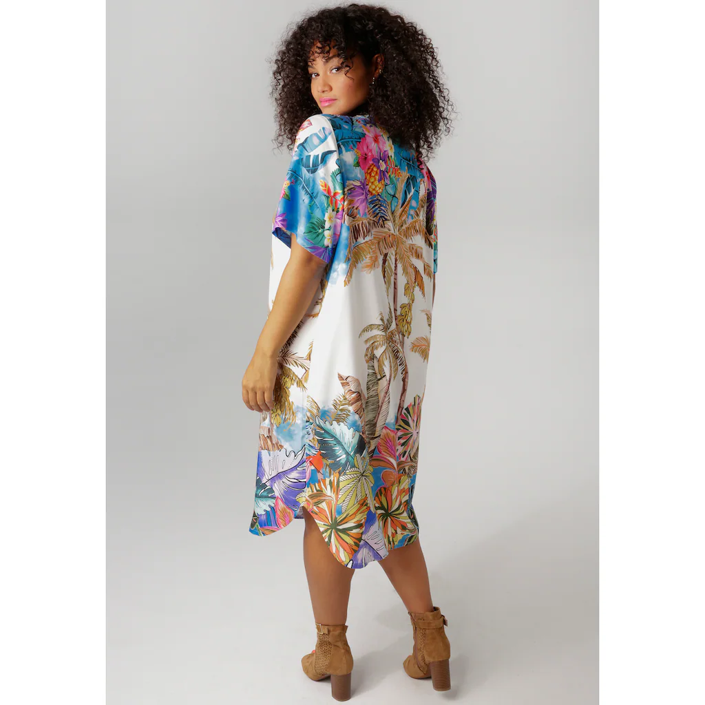 Aniston PLUS Blusenkleid Mit Farbenfrohem Großflächigem Palmendruck - NEUE KOLLEKTION
