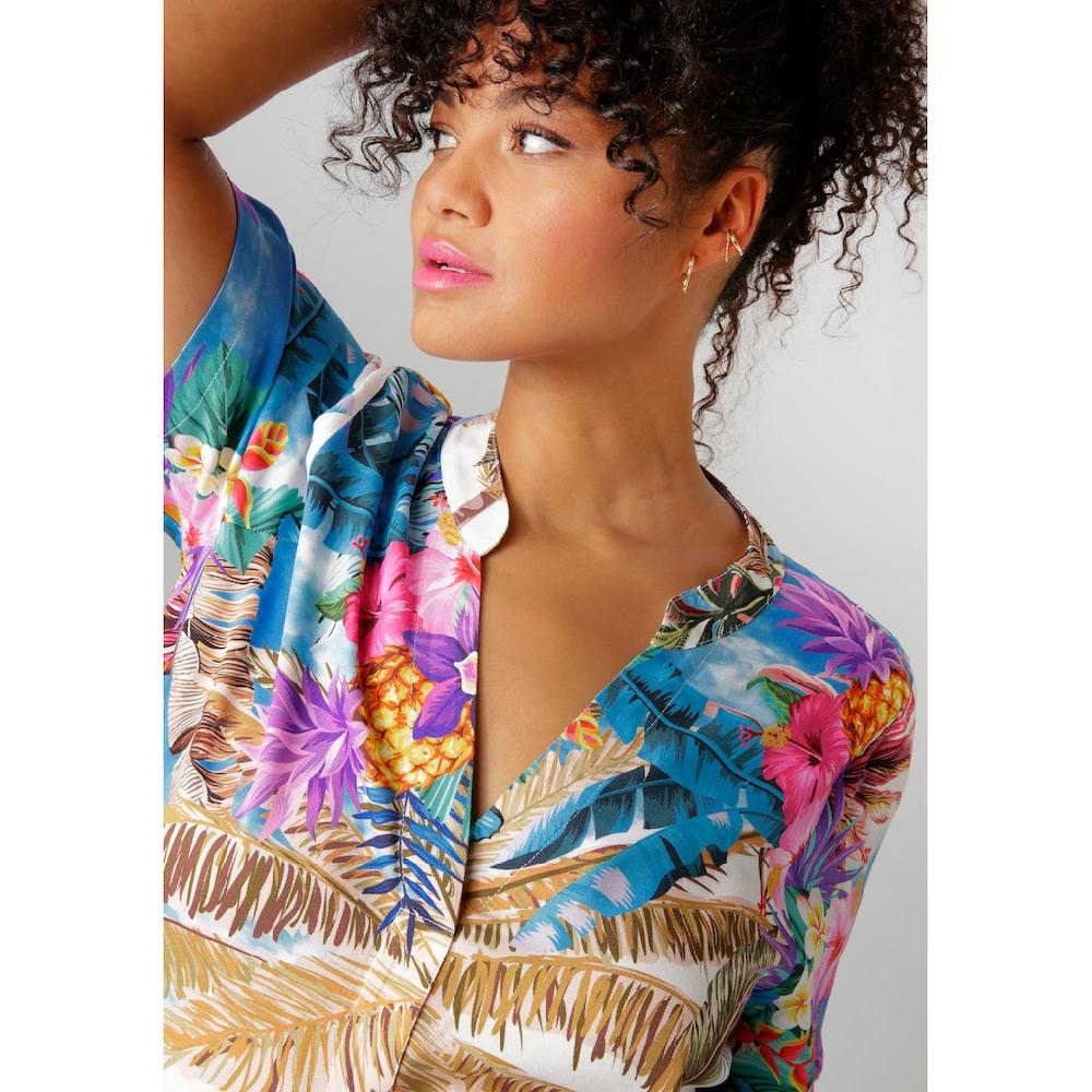 Aniston PLUS Blusenkleid Mit Farbenfrohem Großflächigem Palmendruck - NEUE KOLLEKTION