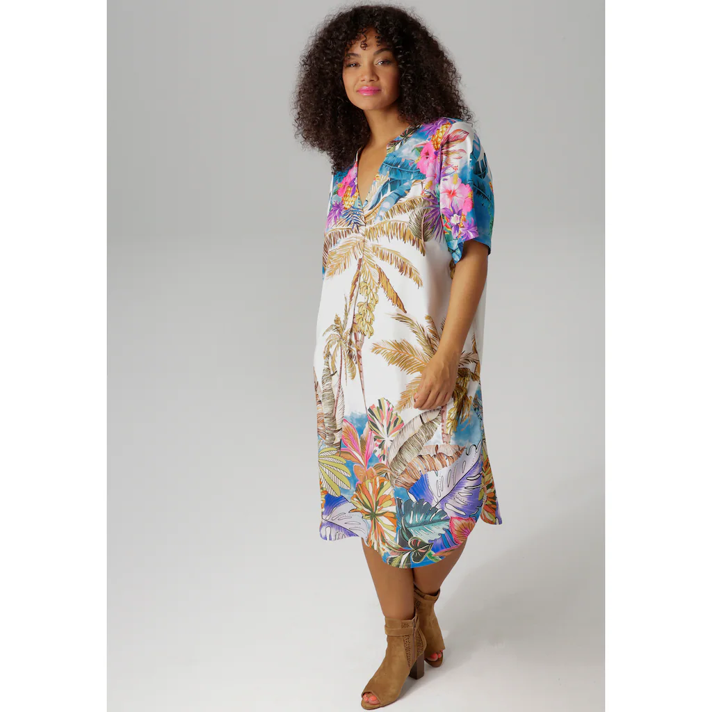 Aniston PLUS Blusenkleid mit farbenfrohem großflächigem Palmendruck - NEUE KOLLEKTION