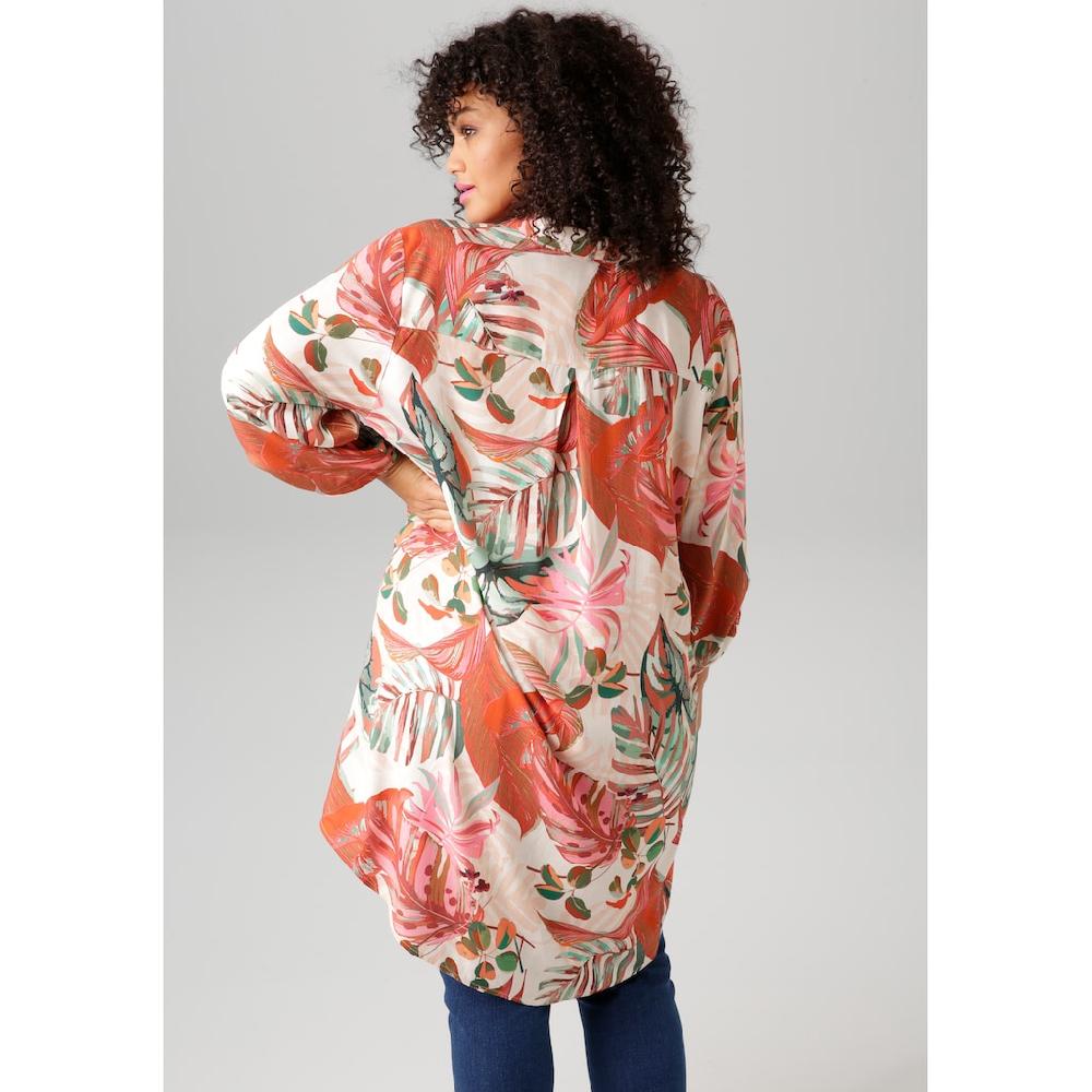 Aniston PLUS Hemdbluse Mit Großflächigen Farbharmonischen Blättern - NEUE KOLLEKTION