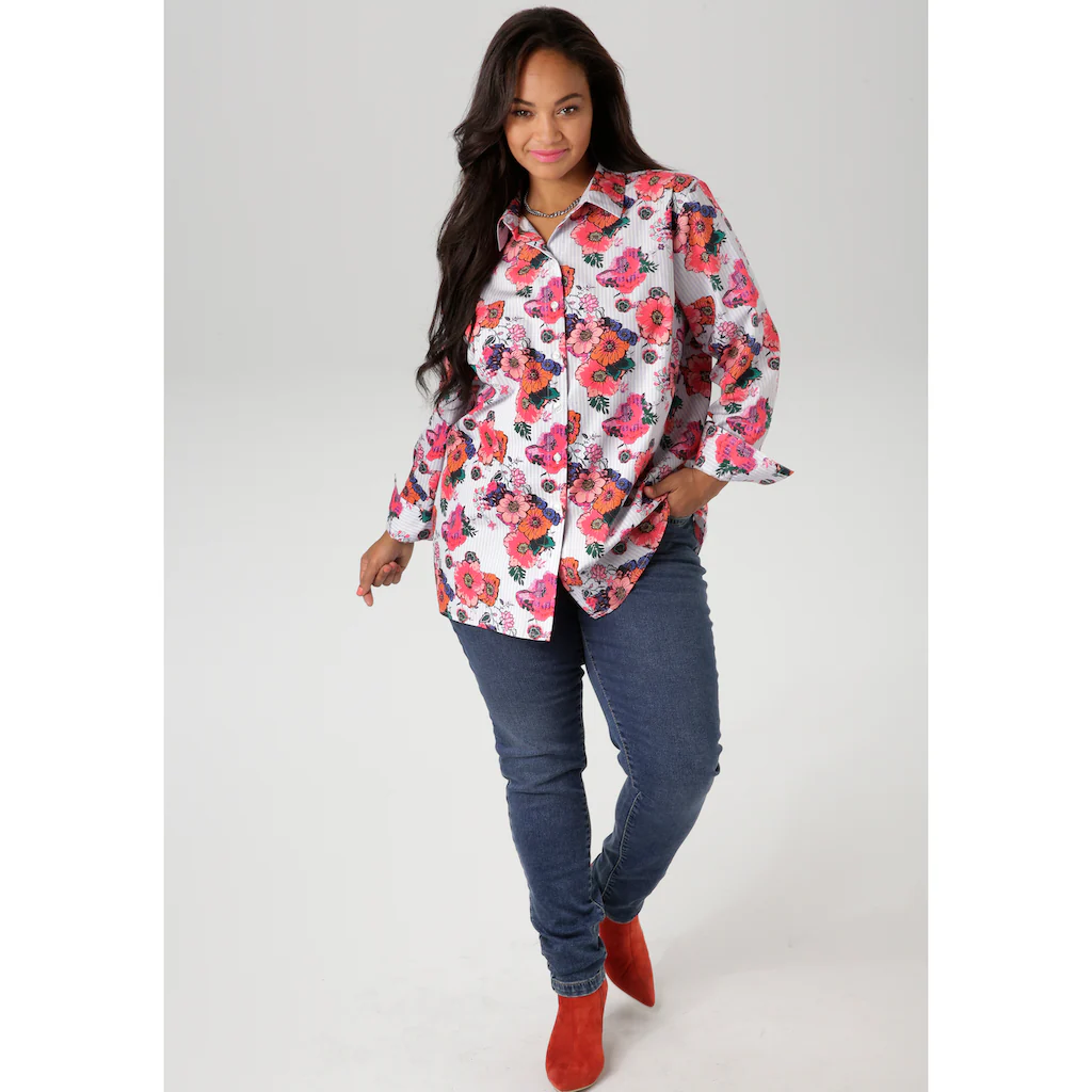 Aniston PLUS Hemdbluse Mit Trendigem Blumedruck - NEUE KOLLEKTION
