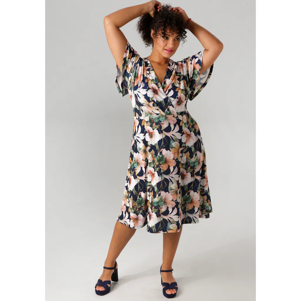 Aniston PLUS Jerseykleid Mit V-Ausschnitt In Wickeloptik - NEUE KOLLEKTION