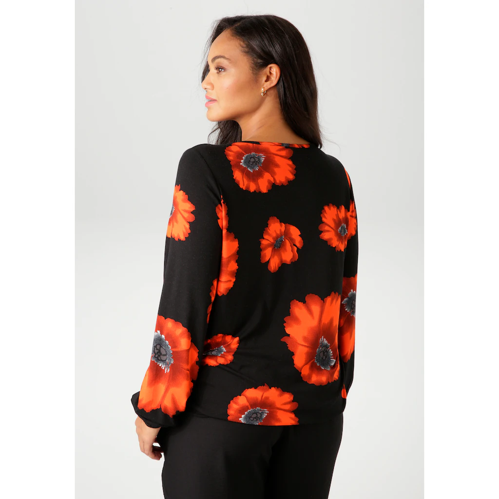 Aniston PLUS Langarmshirt Mit Großflächigen Mohnblüten Bedruckt - NEUE KOLLEKTION