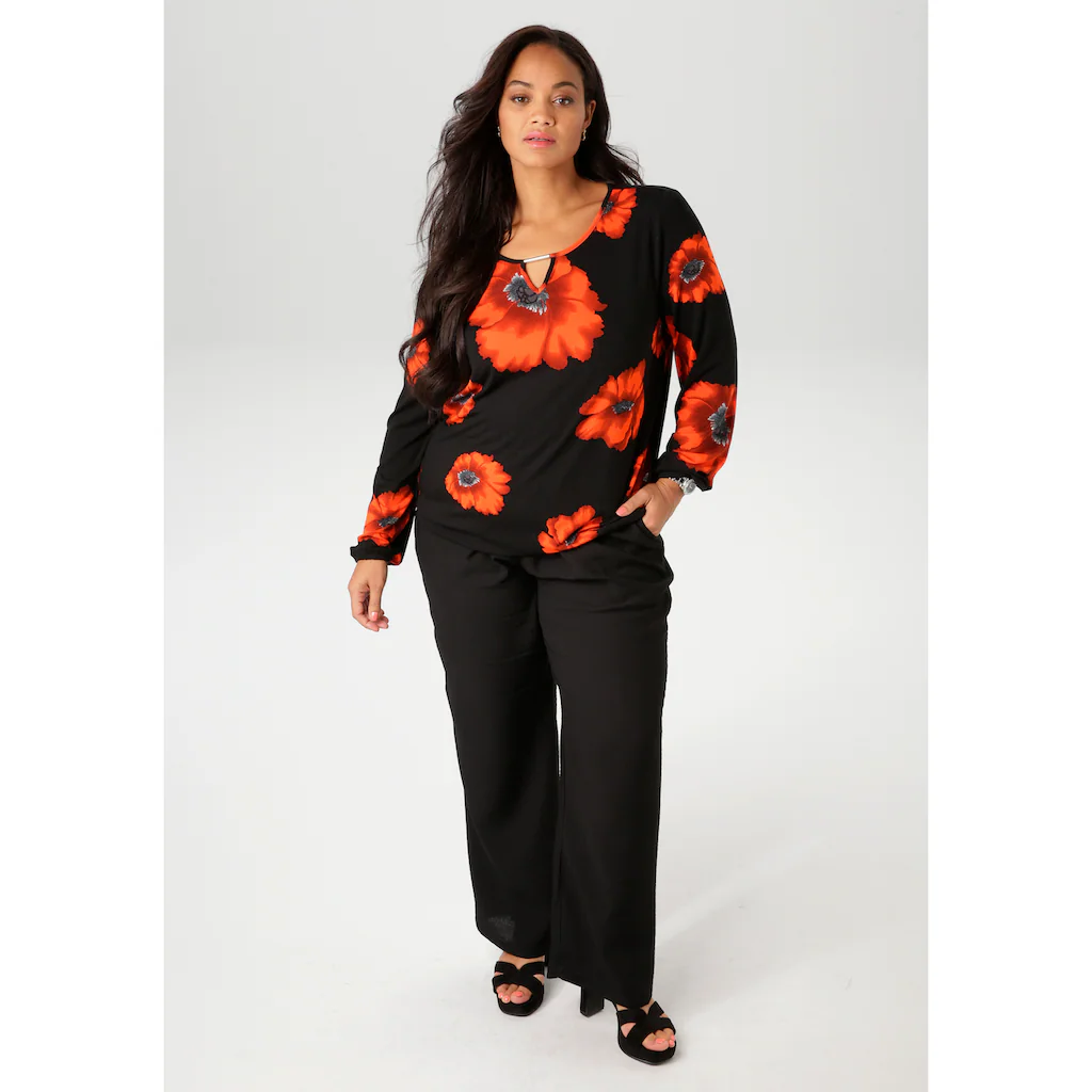 Aniston PLUS Langarmshirt Mit Großflächigen Mohnblüten Bedruckt - NEUE KOLLEKTION