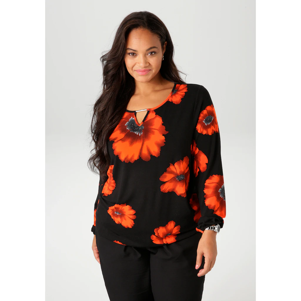 Aniston PLUS Langarmshirt mit großflächigen Mohnblüten bedruckt - NEUE KOLLEKTION
