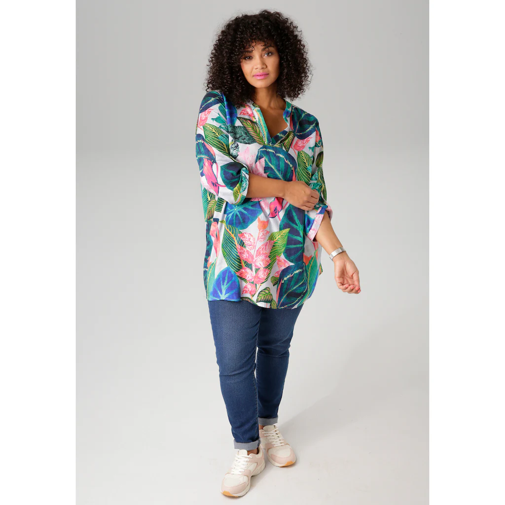 Aniston PLUS Longbluse Mit Großflächigen Tropischen Blättern Bedruckt - NEUE KOLLEKTION