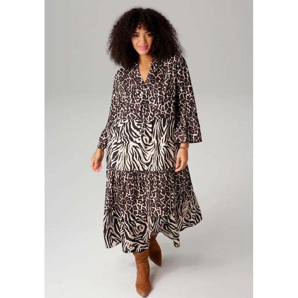 Aniston PLUS Midikleid im extravaganten Animal-Zebra-Printmix-NEUE KOLLEKTION