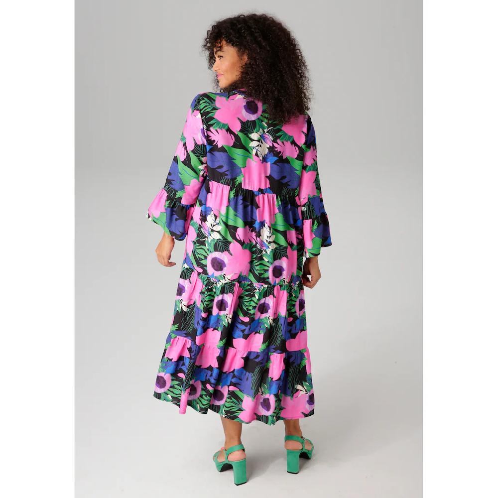 Aniston PLUS Midikleid Mit Farbenfrohem Großflächigem Blumendruck - NEUE KOLLEKTION