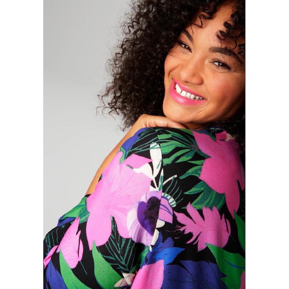 Aniston PLUS Midikleid Mit Farbenfrohem Großflächigem Blumendruck - NEUE KOLLEKTION