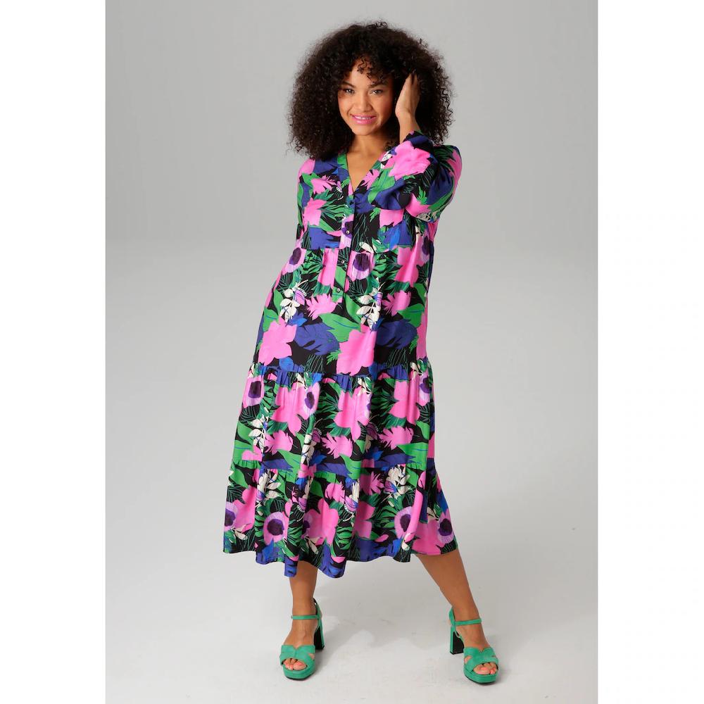 Aniston PLUS Midikleid mit farbenfrohem großflächigem Blumendruck - NEUE KOLLEKTION