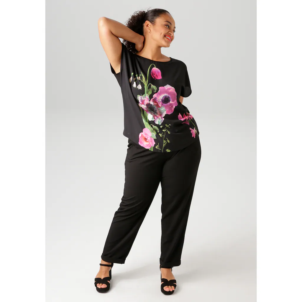 Aniston PLUS Shirtbluse Mit Farbenfrohen Großflächigen Blumen Bedruckt - NEUE KOLLEKTION
