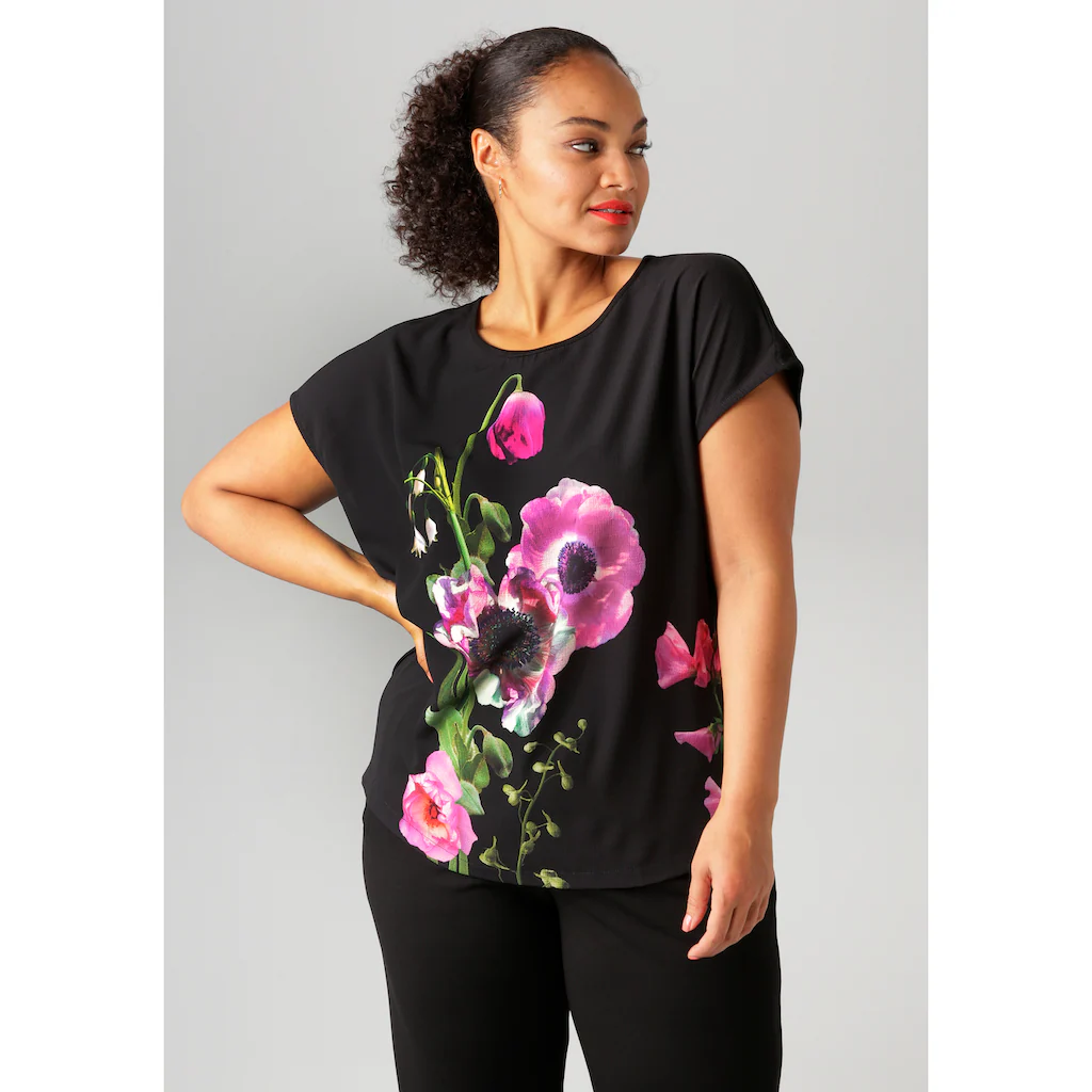 Aniston PLUS Shirtbluse mit farbenfrohen großflächigen Blumen bedruckt - NEUE KOLLEKTION