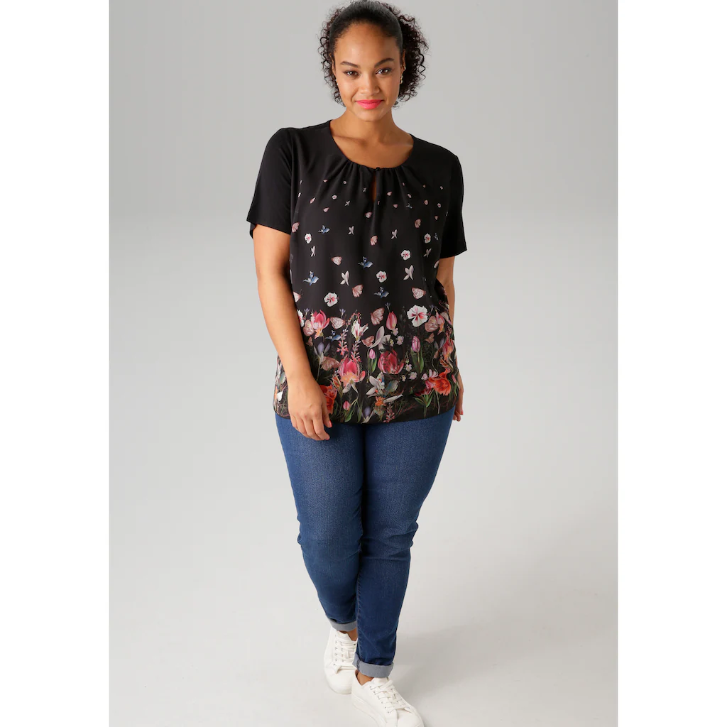 Aniston PLUS Shirtbluse Mit Farbenfroher Blumenwiese Bedruckt - NEUE KOLLEKTION